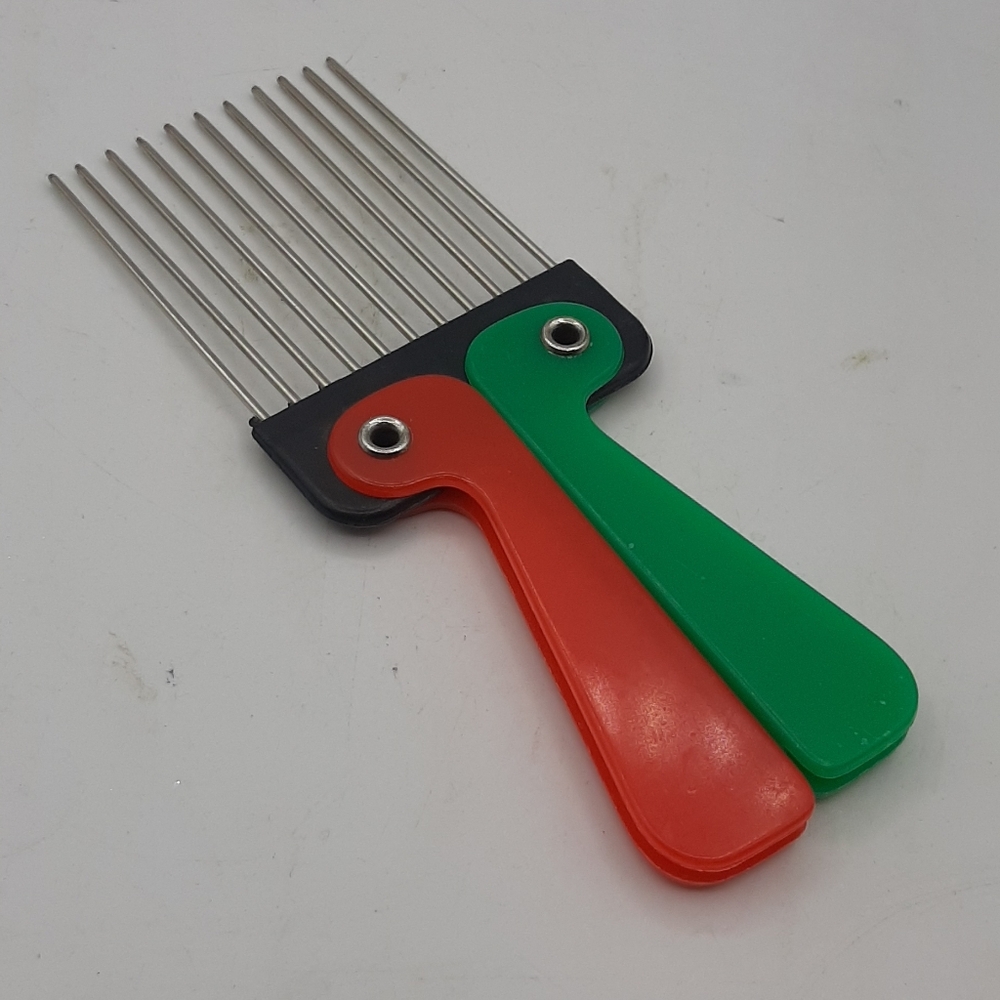Vintage Old School Nylon/Steel Green/Red Folding Pocket Afro Pick Comb
